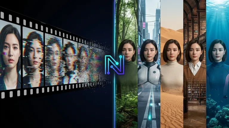 Visual metaphor showing the same character morphing and drifting into different faces across multiple AI-generated frames